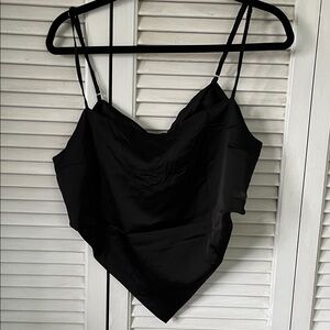 Forever 21 Black Satin Handkerchief Hem Cami